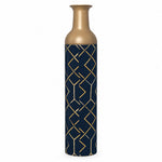 Navy Facet Metal Flower Vase – Deep Gold Chevron Lattice decorative metal vase shown in a product view.