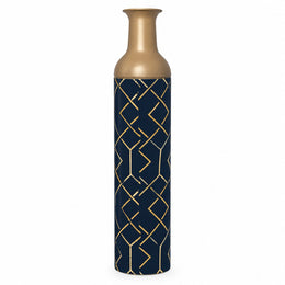 Navy Facet Metal Flower Vase – Deep Gold Chevron Lattice decorative metal vase shown in a product view.
