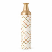 Navy Facet Metal Flower Vase – Rust Olive Chevron Lattice decorative metal vase shown in a product view.