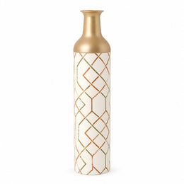 Navy Facet Metal Flower Vase – Rust Olive Chevron Lattice decorative metal vase shown in a product view.