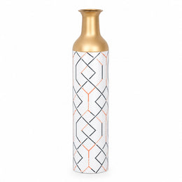 Navy Facet Metal Flower Vase – Charcoal Coral Chevron Lattice decorative metal vase shown in a product view.