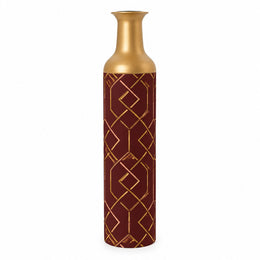 Navy Facet Metal Flower Vase – Burgundy Blush Chevron Lattice decorative metal vase shown in a product view.