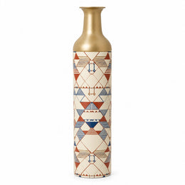 Sand Lattice Metal Flower Vase – Cream Brick Triangle decorative metal vase shown in a product view.