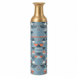 Sand Lattice Metal Flower Vase – Slate Blue Triangle decorative metal vase shown in a product view.