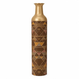 Sand Lattice Metal Flower Vase – Cocoa Gold Triangle decorative metal vase shown in a product view.
