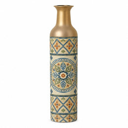 Lagoon Tile Metal Flower Vase – Aged Sand Rosette Tile decorative metal vase shown in a product view.