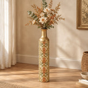 Baroque Scroll Metal Flower Vase – Chalk Ivory Terracotta Frond decorative metal vase shown in a styled room scene.