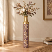Baroque Scroll Metal Flower Vase – Dusty Plum Volute Relief decorative metal vase shown in a styled room scene.