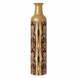Baroque Scroll Metal Flower Vase – Oxblood Champagne Scrollwork decorative metal vase shown in a product view.