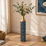 Cobalt Roundel Metal Flower Vase – Midnight Dash Roundel decorative metal vase shown in a styled room scene.