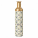 Cobalt Roundel Metal Flower Vase – Ivory Filigree Roundel decorative metal vase shown in a product view.
