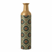 Cobalt Roundel Metal Flower Vase – Olive Rust Medallion decorative metal vase shown in a product view.
