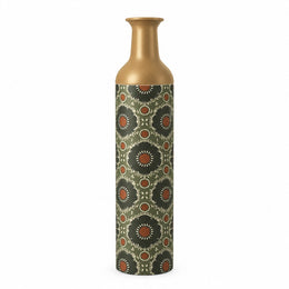 Cobalt Roundel Metal Flower Vase – Olive Rust Medallion decorative metal vase shown in a product view.