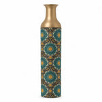 Cobalt Roundel Metal Flower Vase – Graphite Saffron Bloom decorative metal vase shown in a product view.