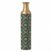 Cobalt Roundel Metal Flower Vase – Graphite Saffron Bloom decorative metal vase shown in a product view.