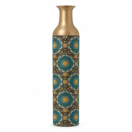 Cobalt Roundel Metal Flower Vase – Graphite Saffron Bloom decorative metal vase shown in a product view.