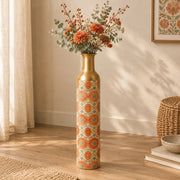 Cobalt Roundel Metal Flower Vase – Sand Coral Roundel decorative metal vase shown in a styled room scene.