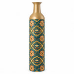 Gilded Jaali Metal Flower Vase – Oxide Teal Vine Scroll decorative metal vase shown in a product view.