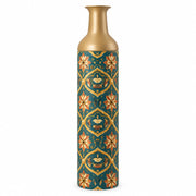 Gilded Jaali Metal Flower Vase – Oxide Teal Vine Scroll decorative metal vase shown in a product view.