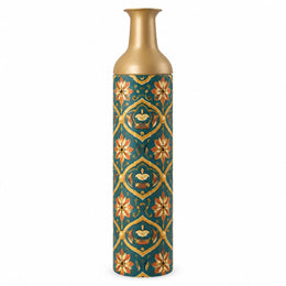 Gilded Jaali Metal Flower Vase – Oxide Teal Vine Scroll decorative metal vase shown in a product view.