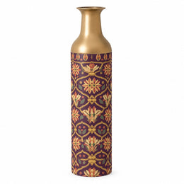 Gilded Jaali Metal Flower Vase – Dusky Plum Trellis decorative metal vase shown in a product view.