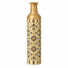 Gilded Jaali Metal Flower Vase – Sand Indigo Lozenge decorative metal vase shown in a product view.