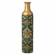 Verdigris Damask Metal Flower Vase – Deep Patina Acanthus Scroll decorative metal vase shown in a product view.