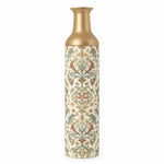 Verdigris Damask Metal Flower Vase – Chalk Hairline Contour Ornament decorative metal vase shown in a product view.