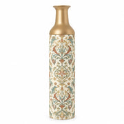 Verdigris Damask Metal Flower Vase – Chalk Hairline Contour Ornament decorative metal vase shown in a product view.