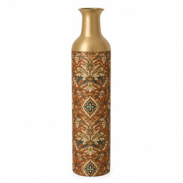 Verdigris Damask Metal Flower Vase – Oxide Rust Ogee Medallion decorative metal vase shown in a product view.