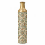 Verdigris Damask Metal Flower Vase – Sun Bleached Frieze Bands decorative metal vase shown in a product view.