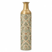 Verdigris Damask Metal Flower Vase – Sun Bleached Frieze Bands decorative metal vase shown in a product view.