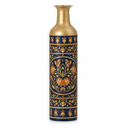 Saffron Meena Metal Flower Vase – Deep Sapphire Rosette Medallion decorative metal vase shown in a product view.