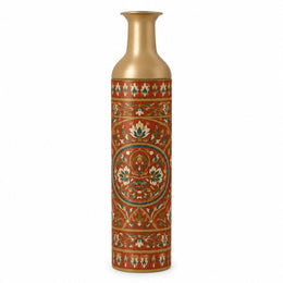 Saffron Meena Metal Flower Vase – Brick Rust Pigment Bloom decorative metal vase shown in a product view.
