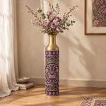 Saffron Meena Metal Flower Vase – Dusky Plum Vine Silhouette decorative metal vase shown in a styled room scene.