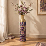 Saffron Meena Metal Flower Vase – Dusky Plum Vine Silhouette decorative metal vase shown in a styled room scene.