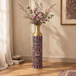 Saffron Meena Metal Flower Vase – Dusky Plum Vine Silhouette decorative metal vase shown in a styled room scene.