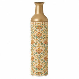 Saffron Meena Metal Flower Vase – Sand Saffron Leaf Register decorative metal vase shown in a product view.