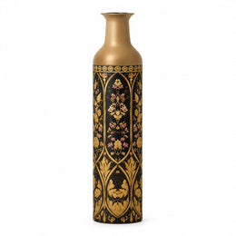 Gilt Ogee Metal Flower Vase – Deep Lacquer Blossom Panel decorative metal vase shown in a product view.