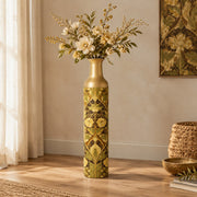 Gilt Ogee Metal Flower Vase – Oxide Honey Block Cells decorative metal vase shown in a styled room scene.