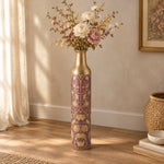Gilt Ogee Metal Flower Vase – Dusty Rose Silhouette Cameo decorative metal vase shown in a styled room scene.