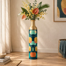 Retro Pebble Metal Flower Vase – Midnight Teal Pebble Field - MintiHome