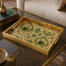 Mecca Kaaba Glass Serving Tray – Green Mosque Filigree - MintiHome