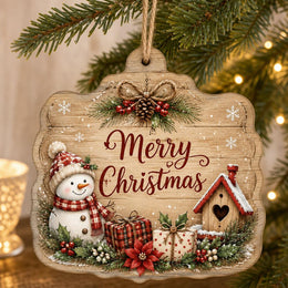 Merry Christmas Bell MDF Wood Hanging Wall Decor – Snowman hanging wall decor with printed artwork and cut silhouette.
