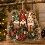 Merry Christmas Gnomes MDF Wood Hanging Wall Decor – Poinsettia hanging wall decor with printed artwork and cut silhouette.