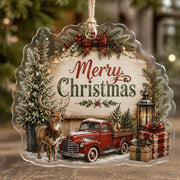Merry Christmas Truck Acrylic Hanging Wall Decor – Deer hanging wall decor with printed artwork and cut silhouette.