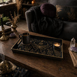 Mystic Black Gold Plastic Serving Tray – Moth Snake Beetle plastic serving tray shown in a rectangular styled scene.