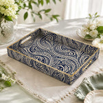 Navy Paisley Swirl Plastic Serving Tray – Full Print Border full-print plastic serving tray shown in a product view.
