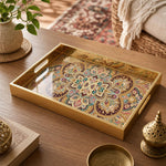 Persian Mandala Glass Serving Tray – Ruby Emerald Gold - MintiHome