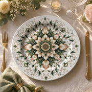Persian Mandala Wedding Decorative Plastic Plate – Green Gold full-print plastic serving tray shown in a product view.